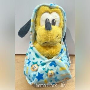 Disney Parks Pluto Dog Swaddle Babies 11.5” Plush Baby Blanket NEW